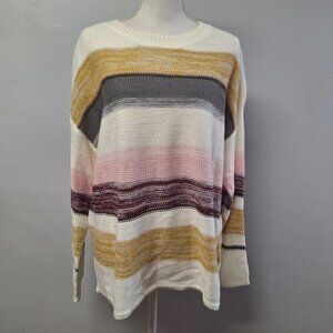 Wanna B Knit Sweater Stripes Pink Long‎ Sleeve Warm Cozy Womens Medium Oversized